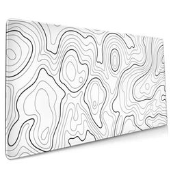 Witte topografische contour gaming muismat 90 x 35,7 cm XXL geografische kaart lijnen volledige Des muismat uitgebreide grote antislip rubberen basis toetsenbord mat met gestikte randen voor