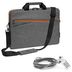 PEDEA Bolsa de hombro para portátil de hasta 15,6 pulgadas con correa para el hombro, incluye candado para cuaderno, color gris y naranja