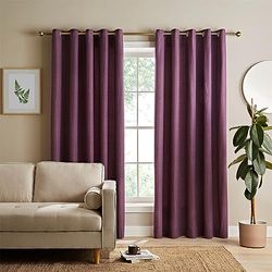 Catherine Lansfield Textured Thermal Insulating 90x90 Inch Eyelet Curtains Two Panels Plum