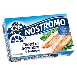Nostromo - Filetti di Sgombro interi al naturale, 1 lattina da 120gr. Ricchi di Omega 3, senza conservanti.