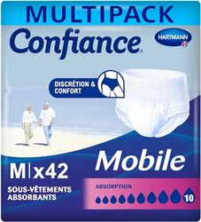 Confiance Mobile - Slips Absorbants pour Hommes et Femmes - Niveau d'Absorption = 10 gouttes (Fuites Urinaires Importantes) - Discrets et efficaces - pH Neutre à la Peau - Taille M - 3x14 Unités