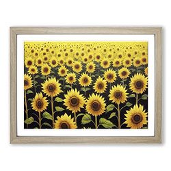 Grand Sunflower Field H1022 Framed Print for Living Room Bedroom Home Office Décor, Wall Art Picture Ready to Hang, Oak A2 Frame (64 x 46 cm)
