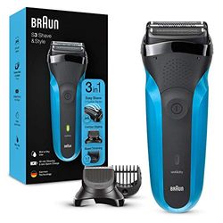 Braun Series 3 Scheerapparaat Voor Mannen, Shave&Style, Wet&Dry Scheermes Voor Man, Draadloos & Elektrisch Scheerapparaat, Ontharen, Man Shaver, 310BT, Zwart/Blauw