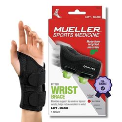 MUELLER Fitted Wrist Brace for Left Hand, Small/Medium, Black