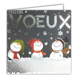 Afie 23043 fyrkantigt kort Gott nytt år bästa silver löfte 3 snöflingor fest snögubbar - med vitt kuvert
