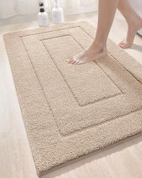 DEXI Tapis de Salle de Bain, 43 x 24, antidérapant, Absorbant, de qualité supérieure, Lavable en Machine, Passe au sèche-Linge, Tapis Confortable pour Salle de Bain, Beige