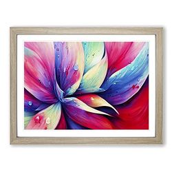 Colourful Flowers Vol.6 Abstract H1022 Framed Print for Living Room Bedroom Home Office Décor, Wall Art Picture Ready to Hang, Oak A4 Frame (34 x 25 cm)