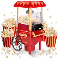 NK Palomitero Retro, Máquina de Palomitas de Maíz Eléctrica 1200W, Botón fácil de utilizar, Preparación listas en 2 minutos, Aire Caliente, Tamaño 0,3L, Portable, Ideal para Casa