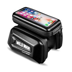 Wildman Sacoche de Cadre de vélo pour téléphone Portable - Idéale pour GPS - Sacoche de vélo avec Trou pour Casque avec Prise en Charge du capteur d'empreintes digitales - Imperméable - Taille XL