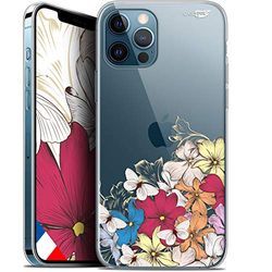 Caseink Hoesje voor Apple iPhone 12 Pro Max (6.7) Gel HD [Bedrukt in Frankrijk, iPhone 12 Pro Max hoes, zacht, schokbestendig, bloemenwolk