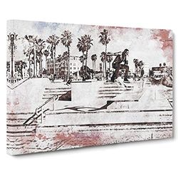 Tricks With The Skateboard In Abstract Modern Art Canvas Wall Art Print Ready to Hang, Framed Picture for Living Room Bedroom Home Office Décor, 20x14 Inch (50x35 cm)