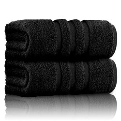 GC GAVENO CAVAILIA Pack of 2 Ultra Soft Super Absorbent Bath Sheets, 550 GSM 100% Cotton Line Texture Towels, Egyptian, Black, 80x140 Cm