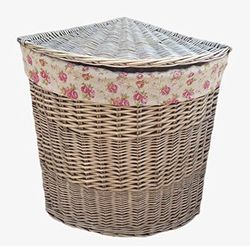 Red Hamper Large Antique Wash Corner Linen Basket With Garden Rose Lining, Wicker, 60 x 46 x 46 cm