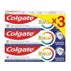 Colgate Total Blancheur Naturelle, Dentifrice Blancheur, Répare, Revitalise et Rafraîchit, Lot de 3 Tubes de 75 ml.