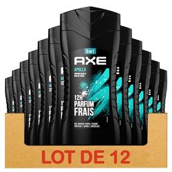 AXE - Gel doccia da uomo 5 in 1 Apollo - 24 ore idratante - 87% di ingredienti di origine naturale - profumo salvia e legno di cedro (confezione da 12 x 250 ml)