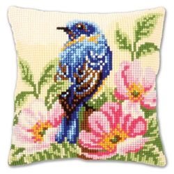 VERVACO Kruissteek Borduurpakkingen Kussen Borduurset Beginners Voorbedrukt Vogel op Wilde Rose DIY Set Creatieve Set Voor Volwassenen ca. 40 x 40 cm Knutselset Ambachtslieden Huisdecoratie