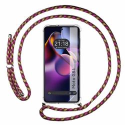 Tumundosmartphone Transparent hängande fodral för Motorola Moto G84 5G med rosa/guldsladd, Gel