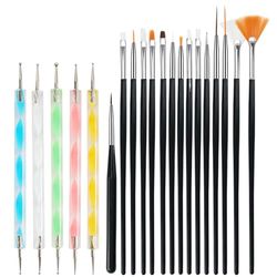 Cheerhom 20 Pièces Pinceau Nail Art Ongles, Pinceau Ongle Gel avec Dotting Tool,Pinceau Gel UV Construction,Pinceau Acrylique Ongle Pinceau Liner Nail Art Pour DIY Nail Art Designs