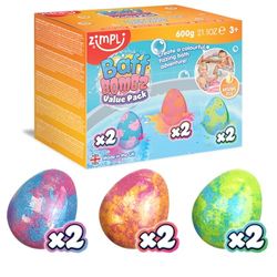 6 x Egg Bombe da Bagno a Uovo Large di Zimpli Kids, Crea una Colorata Avventura da Bagno Frizzante, Regali Alternativi di Uova di Pasqua per Bambini, Idratante per Pelli Secche, Biologico
