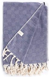 Bersuse 100% Coton - Milas XXL Couverture, Jeté de Lit ou de Canapé - Fouta Peshtemal Serviette de Plage - Serviette Turque - Oeko-TEX - 150x230 cm, Bleu Marine