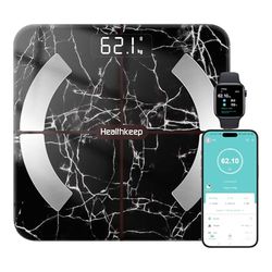 Healthkeep Smart Body Fat Scale with 13 Body Composition Metrics, Smart Digital Bathroom Weighing Scale Compatible with iOS Android, Max 400lb/180kg, Black Marble
