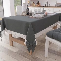 PETTI Artigiani Italiani - Nappe Rectangulaire Tissu avec Dentelle de Saint-Gall, Nappes de Table en Coton 6 Places, 140x180 cm, Gris Foncé, Accessoires De Cuisine 100% Made in Italy