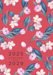 Five Year Planner 2025-2029: A4 Monthly Notebook Organizer Large | Hand-Drawn Vintage Flower Design Red