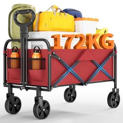 Carro Plegable de 220 L, Resistente al Agua hasta 172 kg, Carro de Mano Plegable con Ruedas giratorias de 360 ° para Todo Tipo de terrenos, Ideal para Camping, Picnic, Compras, jardín y Deportes