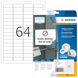 HERMA Self Adhesive Suspension File Tab Labels, 64 Labels per A4 Sheet, 25 Sheets, 45.7 x 16.9 mm, 1600 Labels, Blank Removable Mini Stickers, Sticky Labels for Laser & Inkjet Printer, White