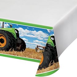 Creative Converting Tractor Time Plastic Table Cover-1 Pc, Multicolor, 54 x 102