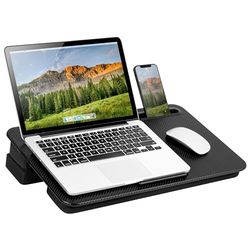 LapGear Elevation 87978 - Scrivania per computer portatili fino a 15,6", con supporto per telefono e cuscino, colore: Nero carbonio