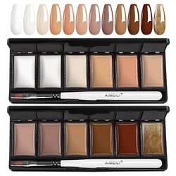 AIMEILI Solid Cream Gel Nail Polish with Brush, 12 Colors Neutral Nude Brown White Solid Gel Polish Palette Set Pudding Gel Set UV LED Soak Off Art Kit Manicure DIY at Home Mother's Day Gift Kit1