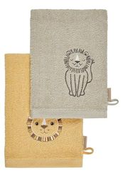 Sterntaler Lot de 2 Gants de Toilette Lion Leo - en Coton Absorbant avec de Beaux Bords tissés - Broderie Mignonne - pour bébés et Tout-Petits - Multicolore