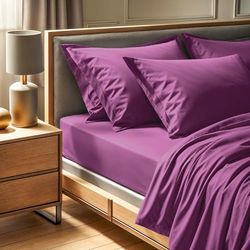 Premium Ranforce Double Fitted Sheet (140 x 190+30 cm) | 100% algodón, Cuenta de Hilos 155, Lavable a máquina a 30 °C, Elegante Color púrpura para dormitorios acogedores