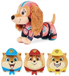 Paw Patrol: Mighty biograf, Liberty plyschfigur med stretchfunktion och 3 junior Patroller miniplyschfigurer, 24 cm långa, leksak lämplig för småbarn