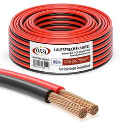 OKSI luidsprekerkabel - 2x0,75mm² - 50 m, zwart-rood | CCA (koper + aluminium) voor HiFi, aansluiting van audiostereo-aansluiting op versterker, surround sound-systeem, tv-thuisbioscoop en autoradio