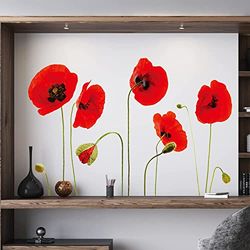 WALPLUS Autocolantes decorativos tema floral perfeito para presentesDescasque e cole removível vermelho papoila flores decalque mural de parede de arte quarto das crianças (reutilizável) 25 peças