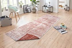 NORTHRUGS Biri In- en outdoor tapijt 80x350 cm - omkeerbaar tapijt weerbestendig Oosters vintage design tapijt voor balkon terras tuin serre woonkamer tapijt waterdicht in Cayenne