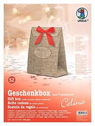 Ursus Celina 5150052 Lot de 5 boîtes Cadeau en Toile de Jute 300 g/m² imprimées des Deux côtés, prédécoupés et rainurés, avec 10 étiquettes en Papier, idéal pour Les Petites Surprises