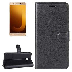 Carcasa de telefono for Galaxy J7 MAX Litchi Texture Horizontal Flip Funda de Cuero con Soporte y Ranuras for Tarjetas y Billetera (Negro) (Color : Negro)