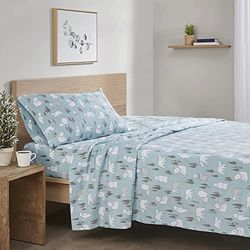 Comfort Spaces Lenzuola traspiranti in flanella di cotone con tasche profonde con federa per cuscino, Twin XL, blu orsi polari 3 pezzi