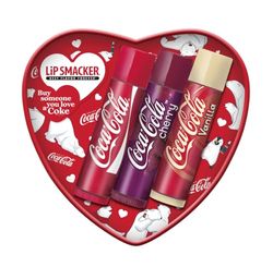 Lip Smacker Coca-Cola Heart Lip Balm Set, 3 Bálsamos Labiales para Niños con Sabor Original Coca-Cola, Fórmula Transparente e Hidratante