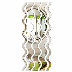 FLEXISTYLE Miroir décoratif Waves c - Design Moderne - en Acrylique - 3 mm - pour Salon, Chambre à Coucher, Couloir - Incassable - en Argent - Fabriqué en UE