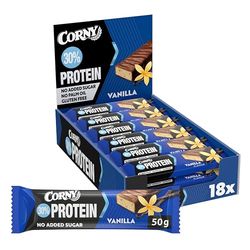 Corny Protein - Barres protéinées au chocolat et vanille, 30% protéines, 0% de sucres ajoutés, Pack de 18x50g, Taste the Power