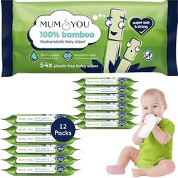 Mum & You Bamboo Baby Wipes Multipack - 100% Biodegradable Wet Bamboo Wipes (12 Packs), 99.4% Water Wipes for Sensitive Newborn Skin, Baby Wipes Bulk, Bum Wipes, Wet Tissue,Eco-Friendly wet wipes baby