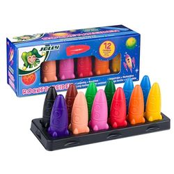 JOLLY Rocket Craies de cire en forme de fusée, 12 couleurs, incassables et ergonomiques, mains propres, pour papier, bois et carton, pour enfants