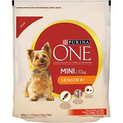 Purina One Mini, Senior 8+ Croquettes Chiens âgés de Moins de 10 kg de Petite Taille, Riche en Poulet au Riz, 8 boîtes de 800 g