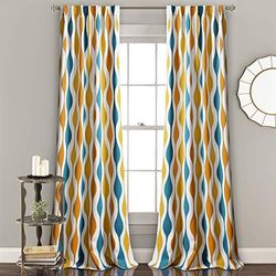 Lush Decor Mid Century Geo - Par de Paneles de Cortinas filtrantes de luz, 95 Pulgadas de Largo x 52 Pulgadas de Ancho, Turquesa y Naranja
