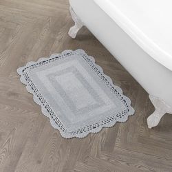 Laura Ashley Crochet Coton 24 x 40 – Tapis de Bain, Blanc, Gris Clair, 17x24 inch