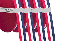 182 metros x 50mm Cinta Colorido Correa de Correas de Cincha de Poliéster, Cinta para Decoración Bricolaje Craft Mochila Flejes Delantal Bolsas, 182m(200YD=4x50YD), Rojo/Blanco/Azul, TKB5074